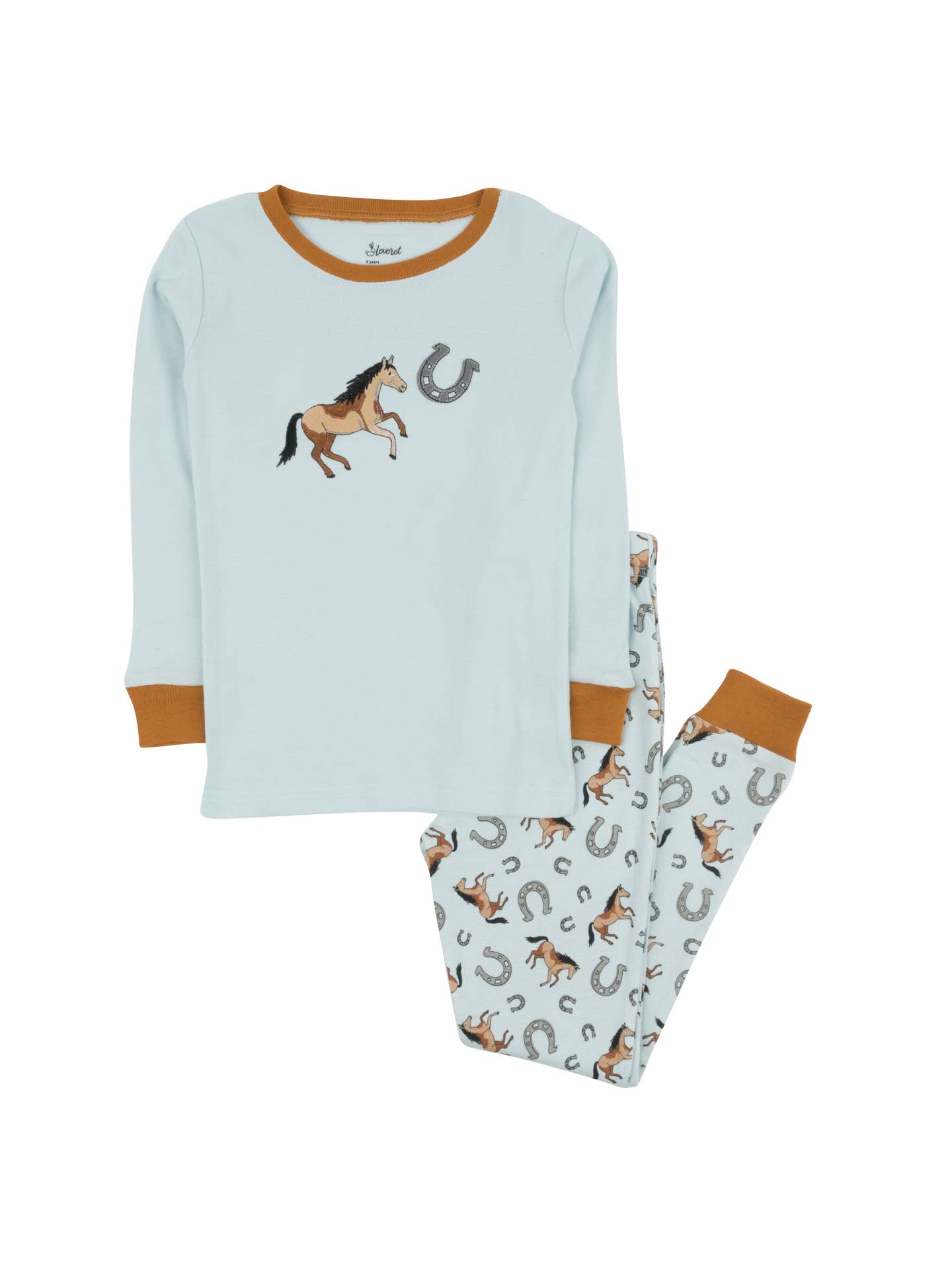Kids Two Piece Cotton Pajamas Blue Horse