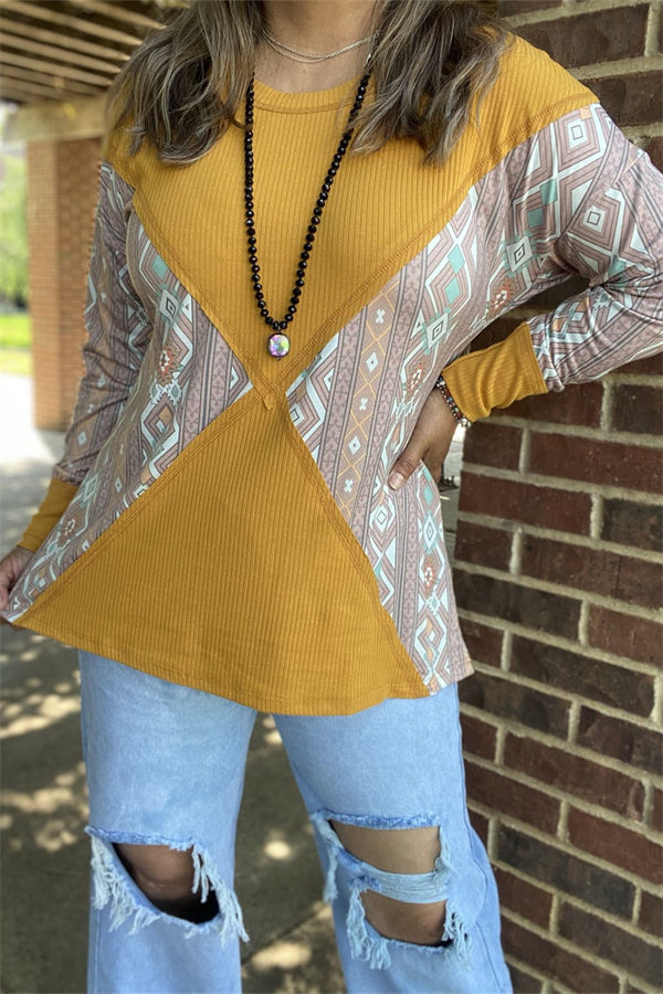 Aztec Printed & Yellow with Long Sleeves - 2x size
