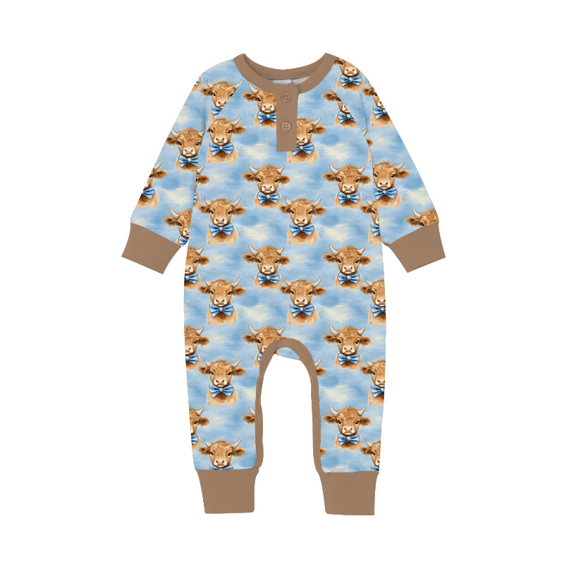 Boy Highland Cow romper w/2 buttons & snaps