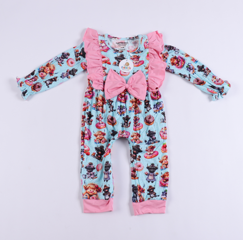Girl Doughnut Cow romper or Outfit w/Ruffles & Bow