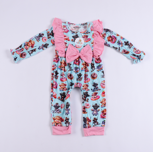 Girl Doughnut Cow romper or Outfit w/Ruffles & Bow