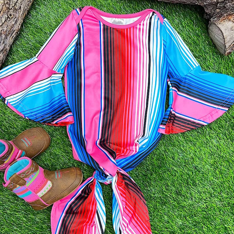 Pink Tone Serape Printed Baby Onesie with Bell Sleeves