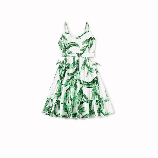 Ladies Palm Tree Drawstring Waist Strappy Dress