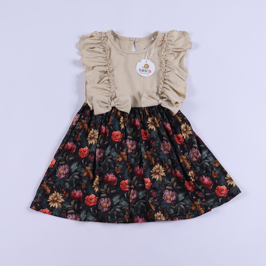 Sleeveless Flower Dress with ruffle on shoulder