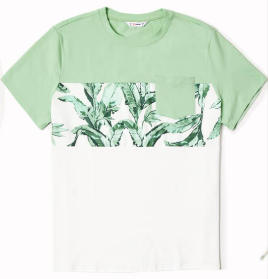 Mens Palm Tree Color Block Tee