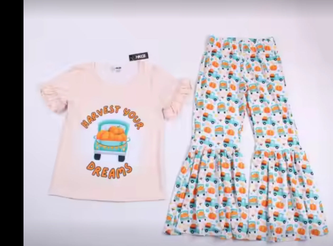 Fall Harvest Your Dreams - Blue Truck w/bell bottom girl 2pc outfitR