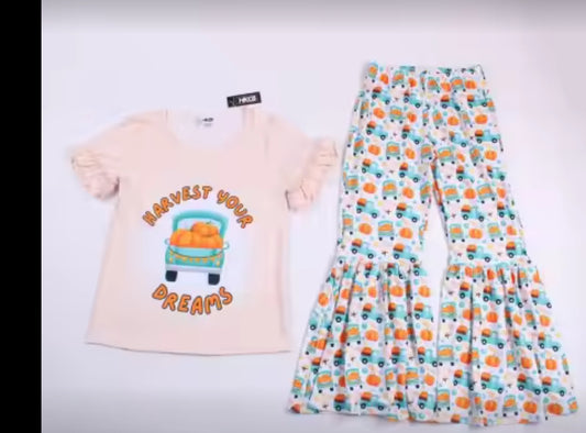 Fall Harvest Your Dreams - Blue Truck w/bell bottom girl 2pc outfitR
