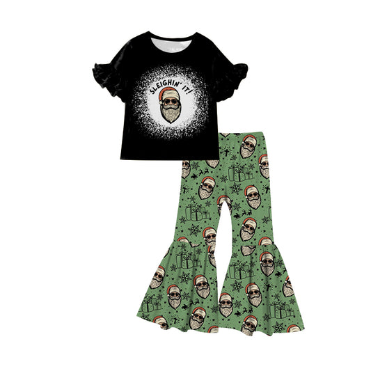 Cool Santa Sleighing It Girl 2pc bell bottom outfit