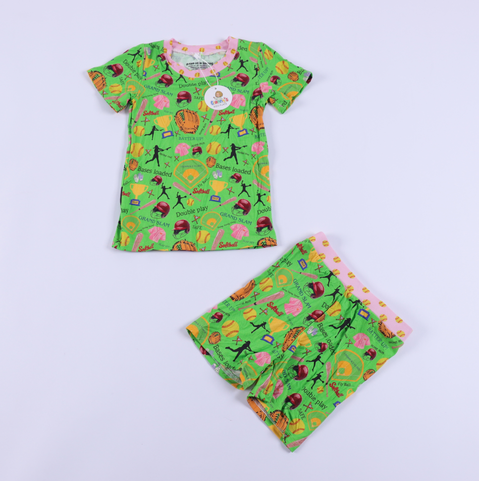 Softball Shorts set/jammies (also sleeper, 2pc jammie, baseball design)
