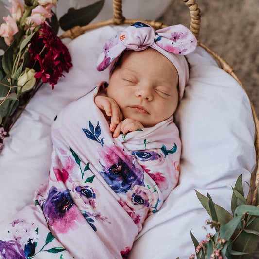 Snuggle Honey Floral Baby Wrap with headband