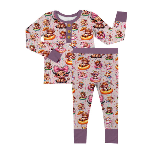 Spring Donut Cow 2pc jammies - (also in sleeper & compliment hairbow)