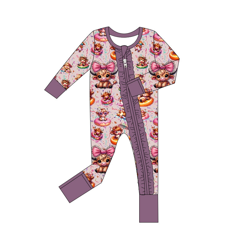 Donut cow sleeper with ruffle bottom - also available hairbow or 2pc jammies