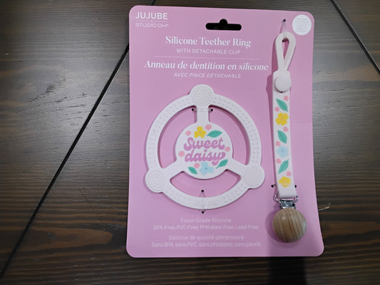 Happy Flower Sweet Daisy Silicone Teether & Paci Clip