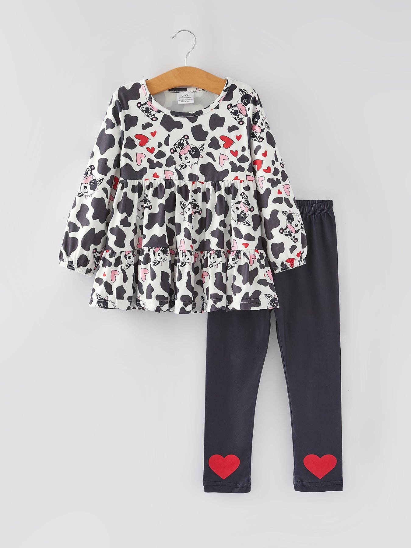 Valentine's Day Cow Pattern Heart Girls Long Sleeve