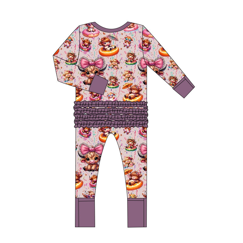 Donut cow sleeper with ruffle bottom - also available hairbow or 2pc jammies