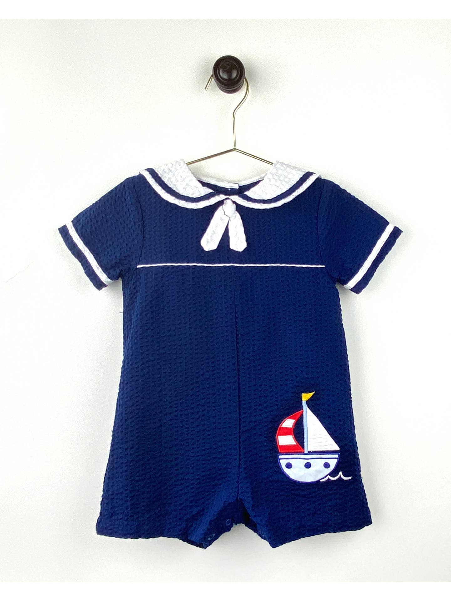 Sailboat Applique Seersucker Romper